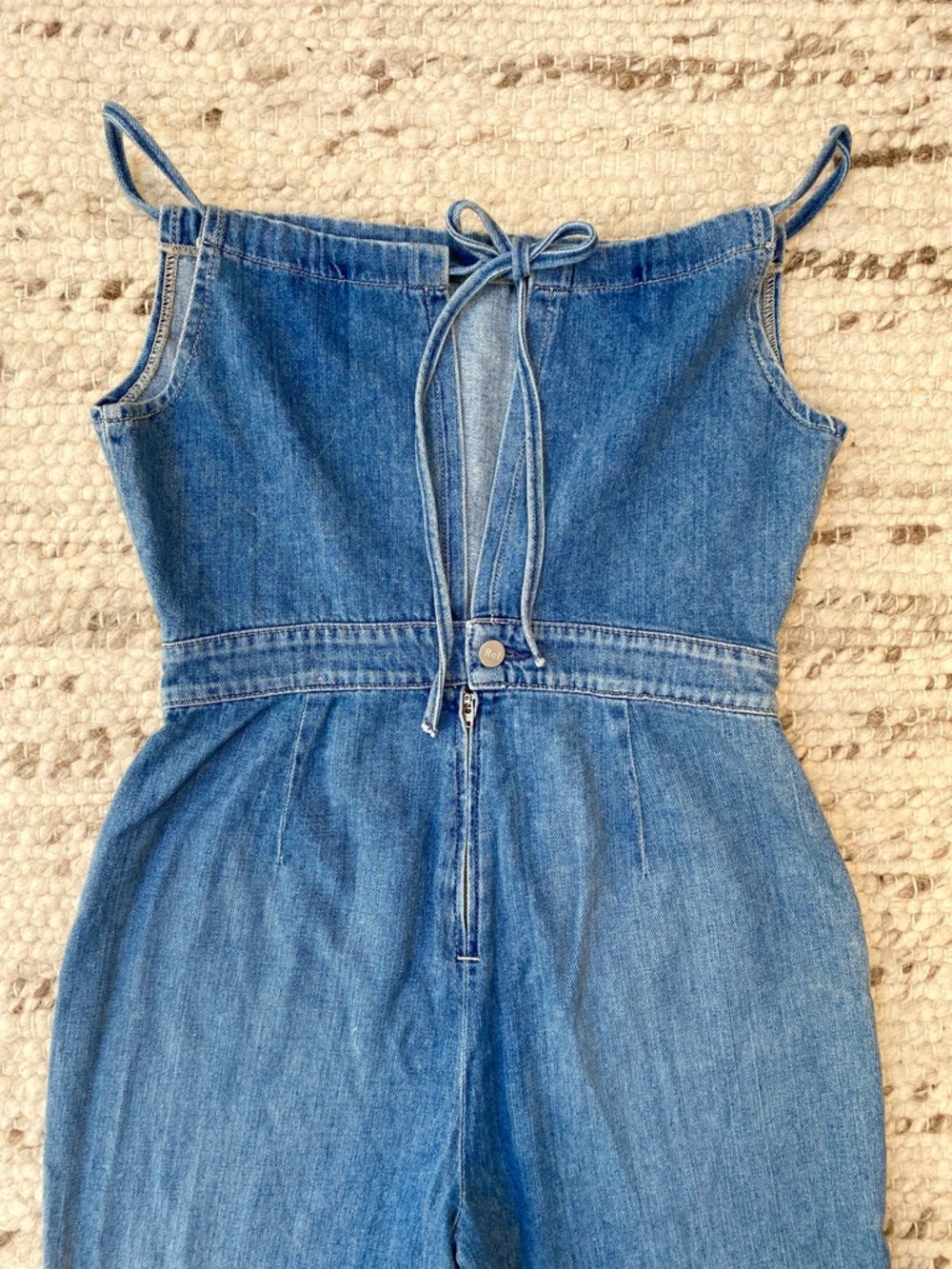 Reformation NWOT Starley Jumpsuit Tortuga Denim Open Back Wide Leg, Size 6 - Picture 11 of 12